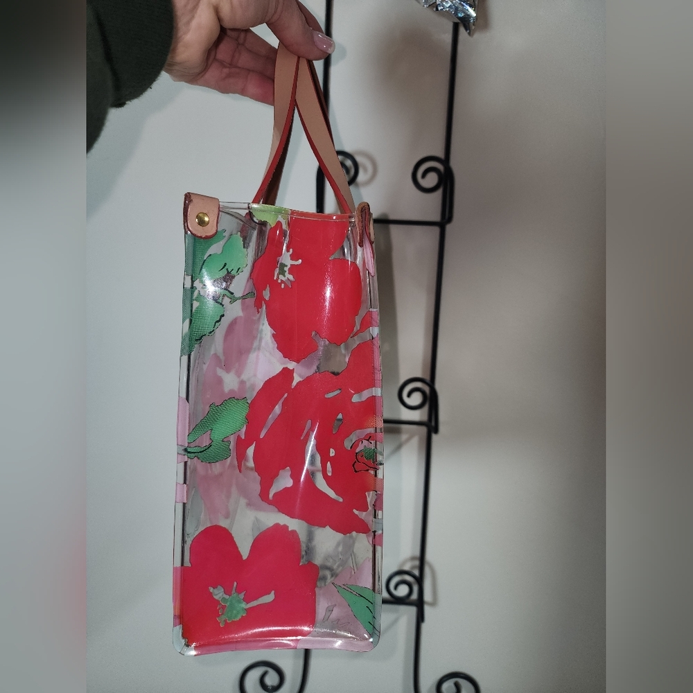 Dooney & Bourke Clear Floral Tote with Red Roses and Green Leaves - Picture 2 of 5
